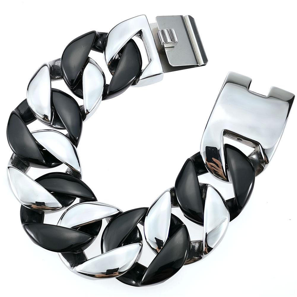 32mm Width Bling Massive 316L Stainless Steel Steel & Black Hip Hop Bracelet Designer Chrams