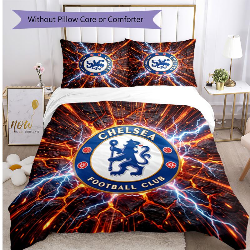 Set Lenzuola 3 Pezzi Stampato Chelsea FC Morbido Delicato sulla Pelle Lavabile Copripiumino e Federe Set Tutte le Stagioni Camera da Letto