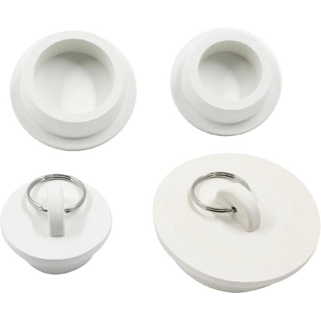 4 Pack Sink Bathtub Plug Rubber Sink Stopper White Bath Tub Drain Stoppers with Pull Ring for Kitchen, Bathtub,Laundry Sink(White)