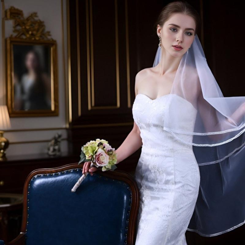 Long Wedding Veil Lace Veils with Hair Comb Wedding Hair Accessories White 2-Layer Wedding Veil