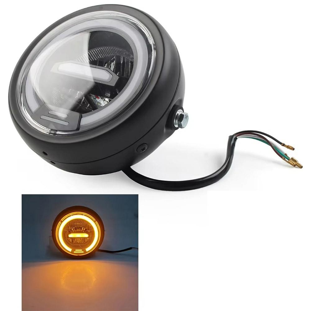 

16cm Retro Motorcycle LED Headlight Daytime Running Lamp for Cruiser Chopper Cafe Racer Yellow Light