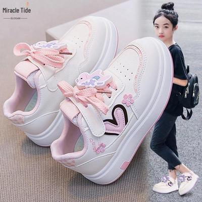 Sneakers Casual Bianche in Pelle per Ragazze, Collezione Primavera 2026, con Disegni Cartoni Animati e Suole Morbide