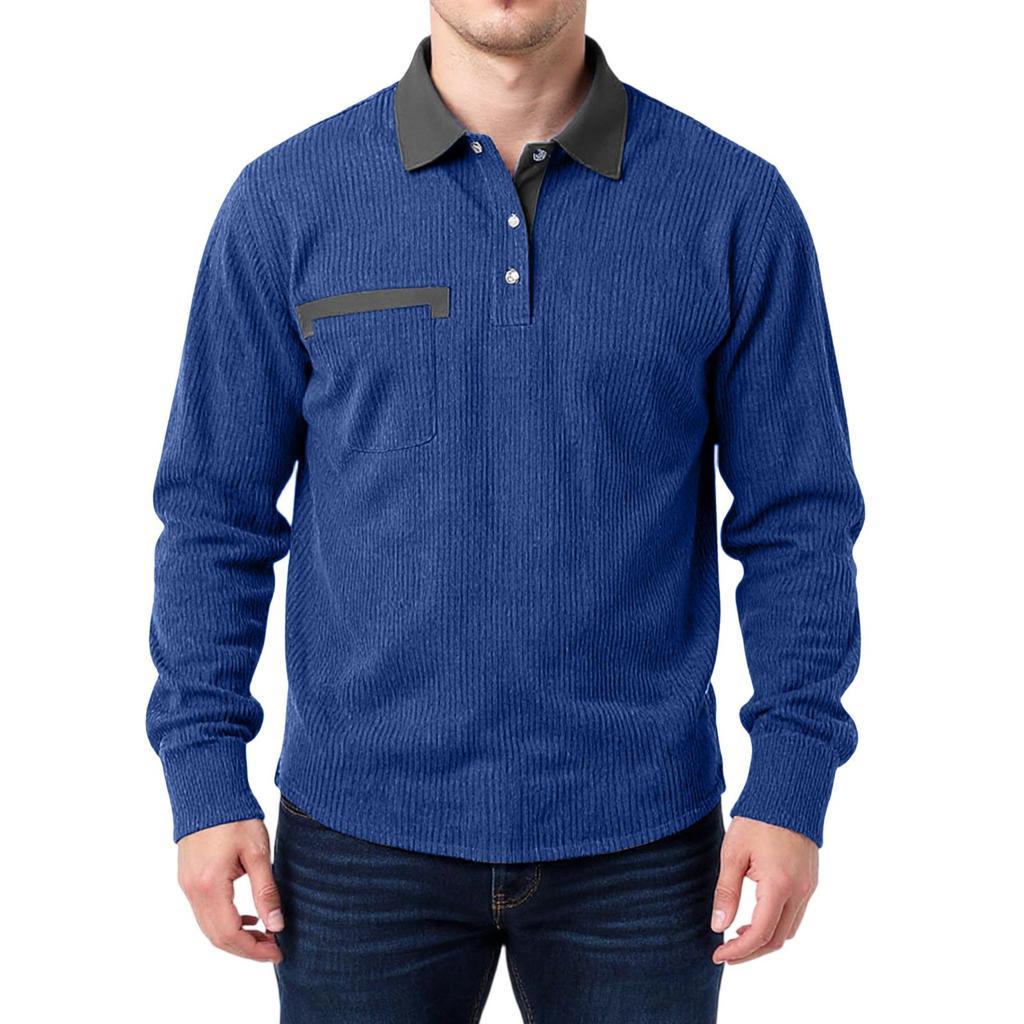 Men's Double Color High Collar Button Long Sleeve Shirt Casual Autumn/Winter Top