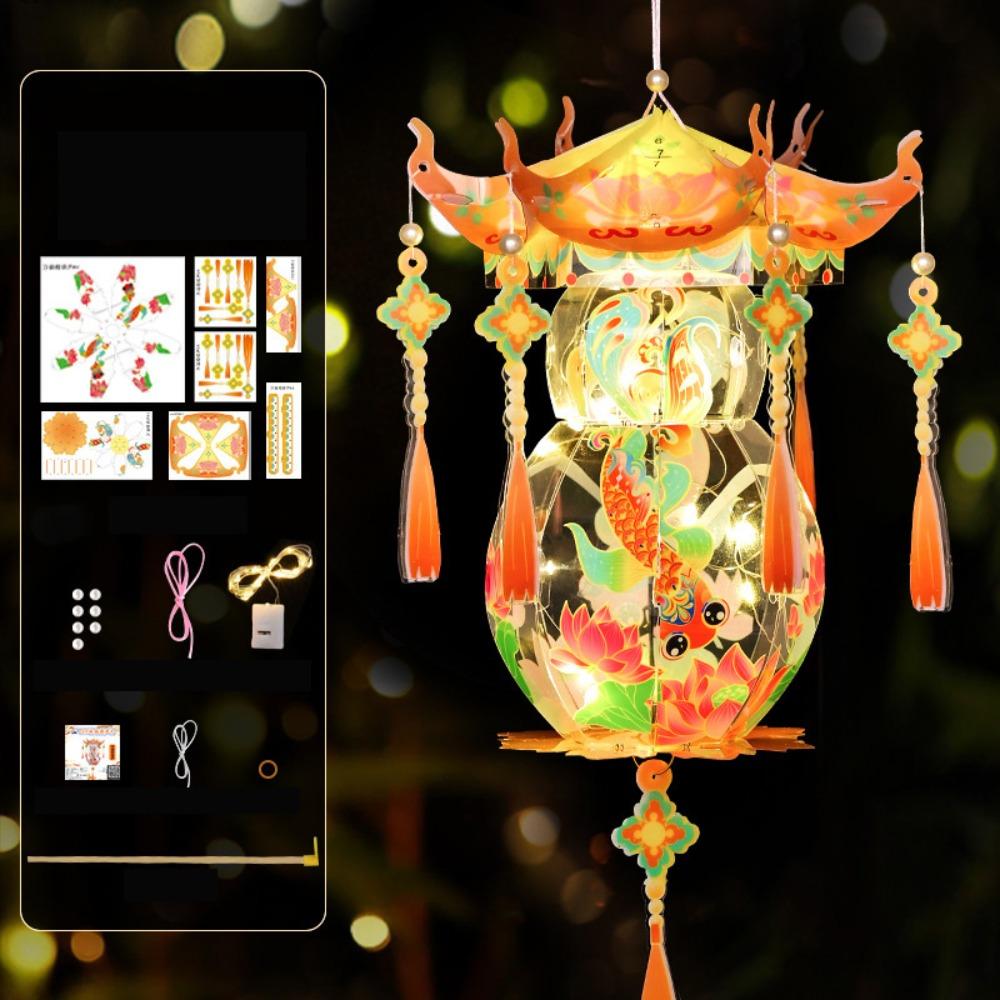 3D Chinese Style Lantern Blessings DIY Lantern Material Kit Glowing Handheld Lantern Photo Props Style J