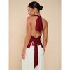 Women's Halter Neck Sleeveless Regular Fit Solid Color Satin Shirt Elegant Top