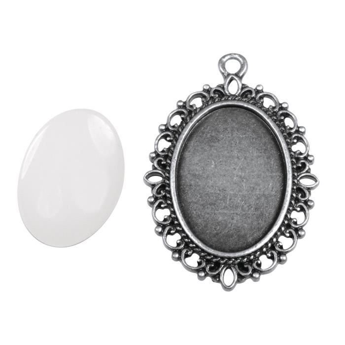 Médaillon métal et cabochon - Ovale déco 29x37mm - Argenté - Rayher
