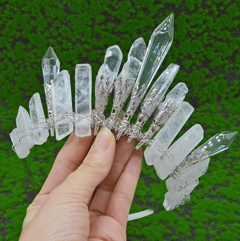 Retro Silver Moon Crystal Glass Crown Headband