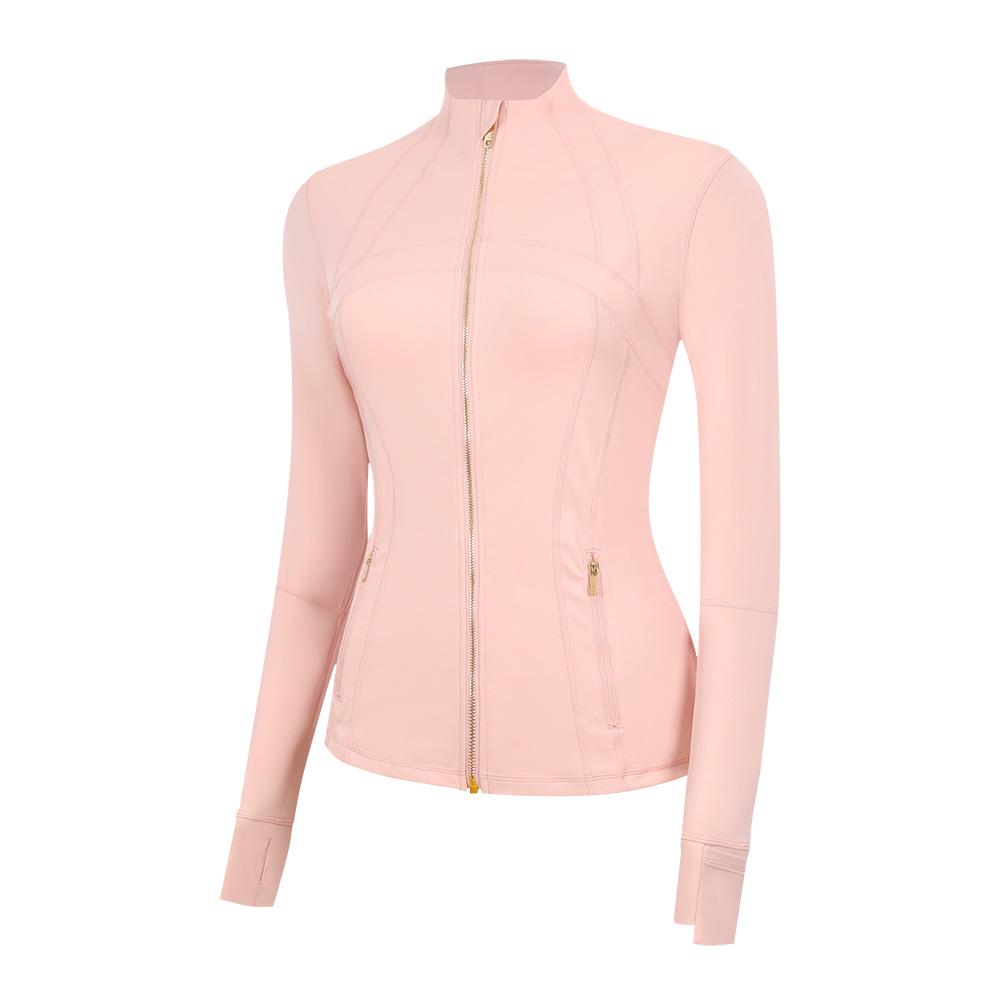 In Stock: LU Women's Slim Fit Yoga Jacket with Gold Zipper - Stand Collar Running Top