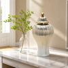 Glazed Ceramic Vase with Lid | Elegant Urn Silhouette, Glossy Fluted Finish, for Entryway Console L