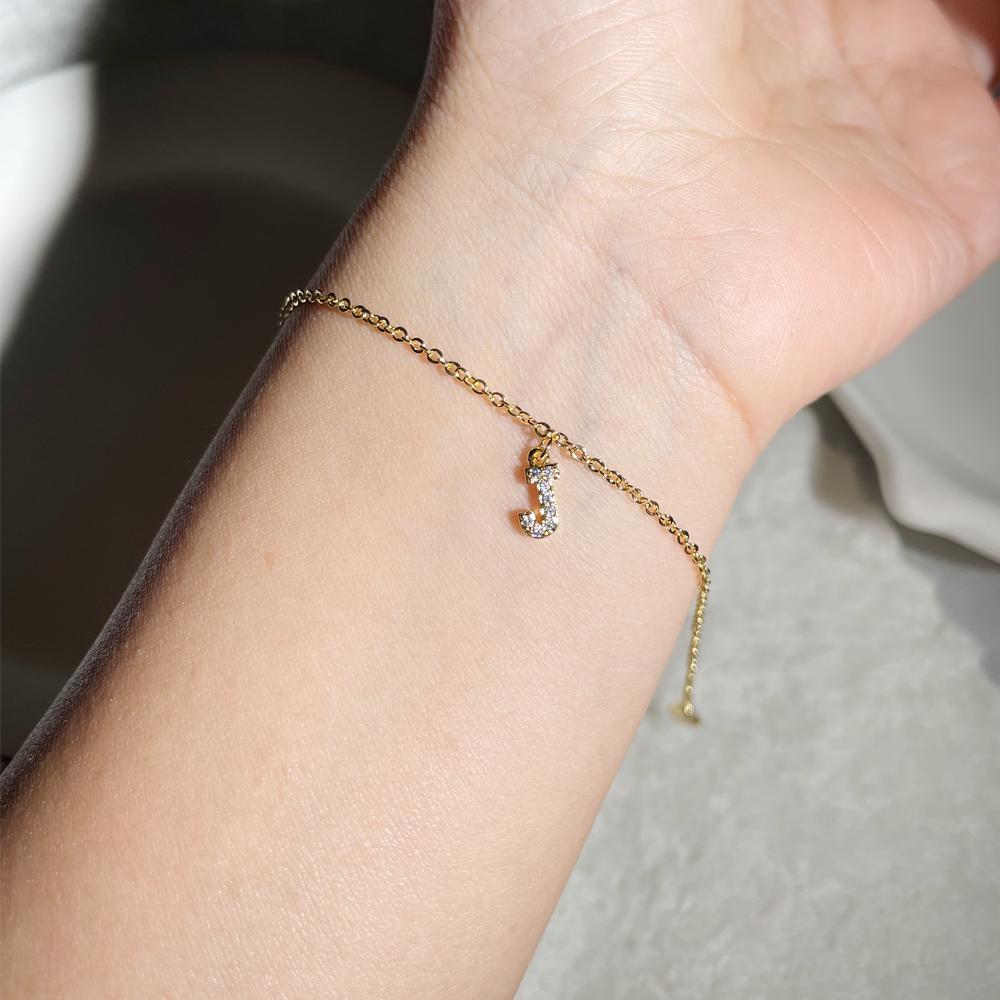 Classic Pave Zirconia A-Z Letter Bracelet Women Fashion 26 Initials Stainless Steel Chain Charm Bracelet For Women Jewelry Gift