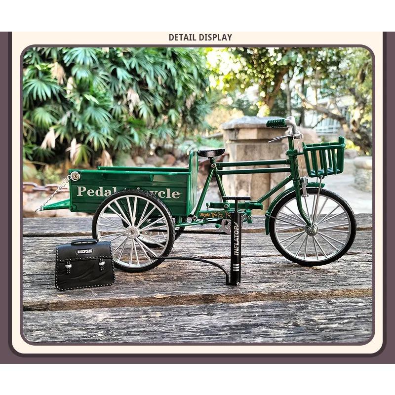 1/10 Mini Stop Retro Trójkołowy Rower Płaski Metalowy Odlewany Ciśnieniowo Klasyczny Model Trójkołowy Zabawka Symulacja Kolekcja Prezenty