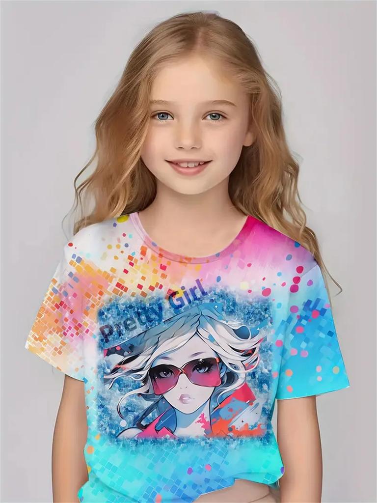 2025 Personalisiertes Porträt 3D-Druck Mädchen T-Shirts Sommermode Kurzarmtops Lässige T-Shirts Mädchenbekleidung