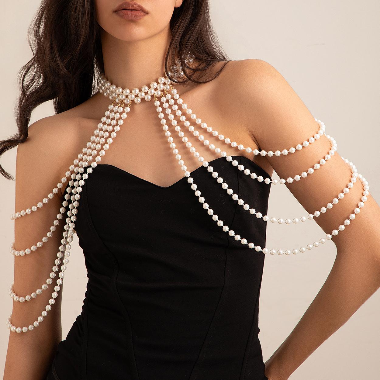 

Sexy Girl Body Waist Chain Women s Fashion Show Tassel Imitation Pearl Shoulder Chain Legant Shawl Wedding Jewelry Accessories