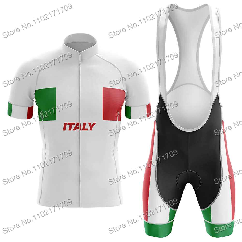 Set Maglia Ciclismo Classica Squadra Italia Uomo Donna Bandiera Italia Abbigliamento Ciclismo Bianco Verde Nero Maglia Bici da Strada Completo MTB Ropa