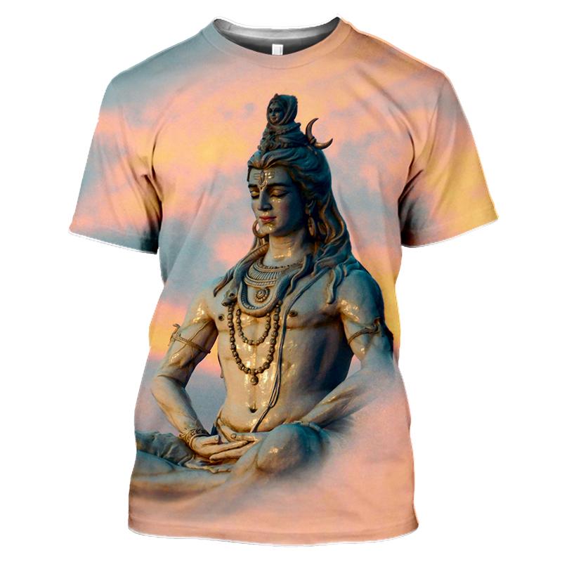 Moda Estiva Nuovi T-shirt Grafiche India Shiva Per Uomo Tendenza Casual Personalità Stampati Oversize Girocollo Manica Corta Magliette Top