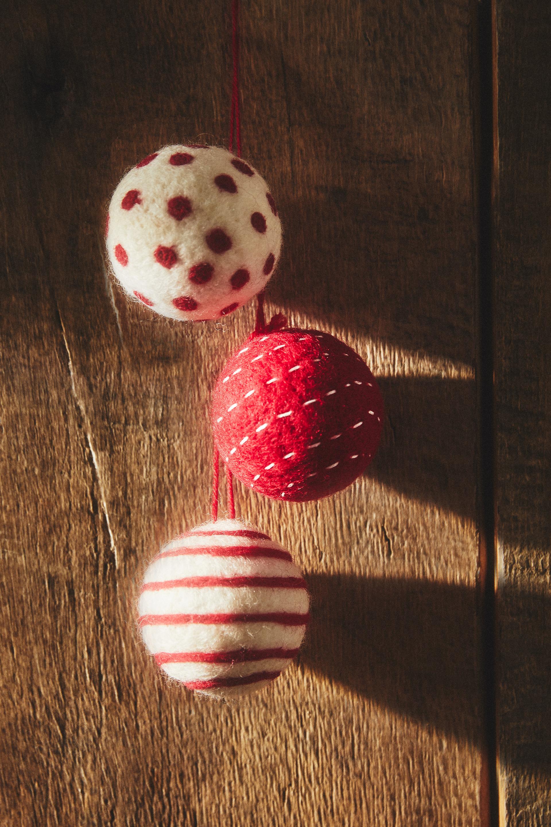 

Pack of felt christmas bauble decorations (pack of 3)