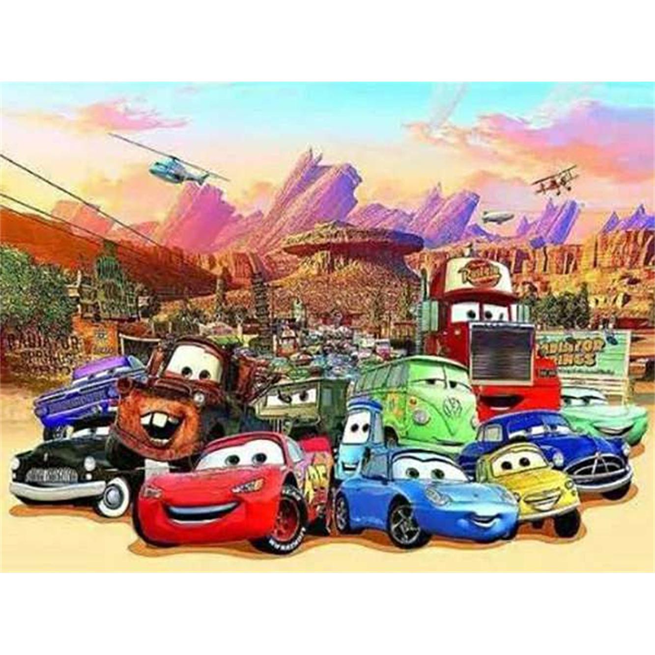 Disney Cartoon Auto Bastelset Quadratisches Puzzle Künstliche Diamantmalerei 5D Kunst Mosaik Stich Dekor Haus Pixel Raum Zuhause Groß Round 40x50cm