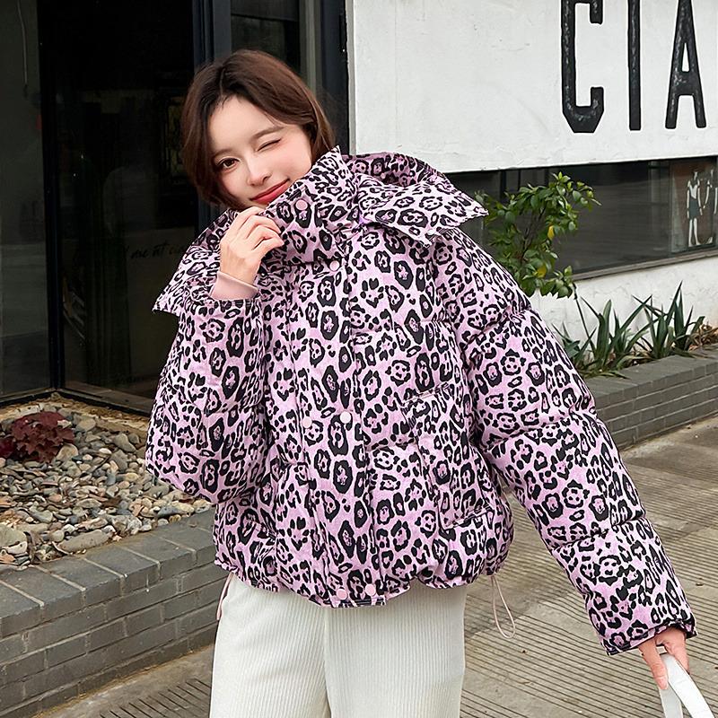 Women's Short Leopard Print Hooded Winter Jacket