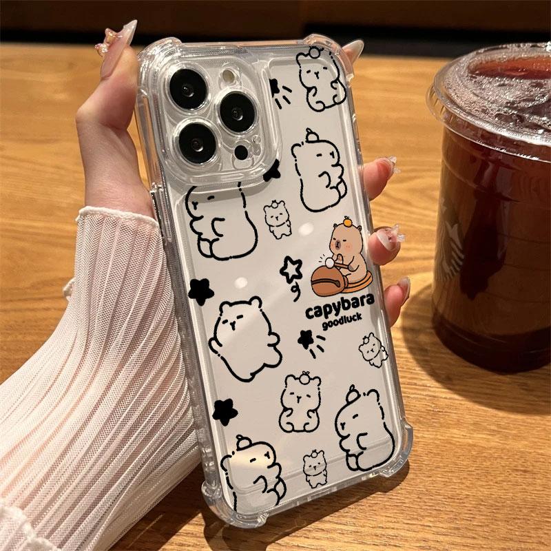 

Cute Little Capybara Phone Case Clear For iPhone 17 16 14 15 11 12 13 Pro Max 16E 17PM 15 16 Plus 17 Air Soft Shockproof Cover iPhone 11 Pro