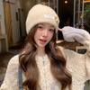 Three-dimensional puppy patch knitted hat female, soft waxy vertical pattern curled edge cold hat, autumn and winter warm wool hat