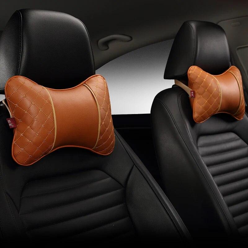 DERMAY 2PCS Classic Car Neck Headrest Car Pillow Double Sides PU Leather 5 Colors High Quality Car Accessories