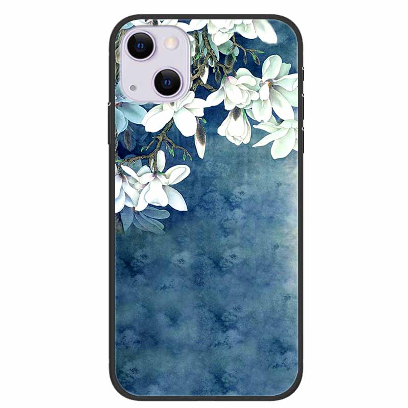For iPhone 14/14 Plus Case Black Silicone Soft TPU Luxury Flower Animal Back Cover For iPhone 14/14 Plus New Shells for iPhone14