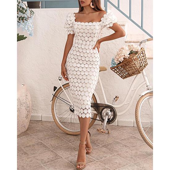 

2023 Новая мода кружевная темпераментная пригородная юбка трехцветная со средней талией однотонное платье средней длины с запахом груди