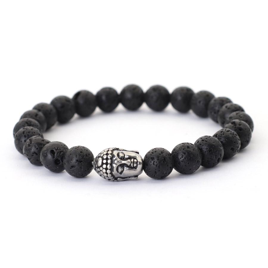 New One Buddha One Demon Beaded Men Bracelet Unfading Not Allergic Stainless Steel Natural Stone Braslet Homme Meditation Joias