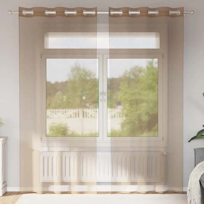 VidaXL Voile Curtains with Eyelets 2 Pcs Light Brown, Net Curtain, Sheer Curtain, Window Voile, Treatment 4102128