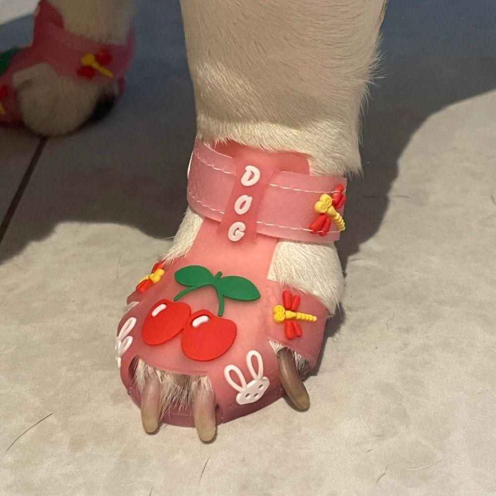 4Pcs/Set Cartoon Dog Summer Jelly Sandals Soft Dog Paw Protector Hollow Puppy Shoes Outdoor Hiking