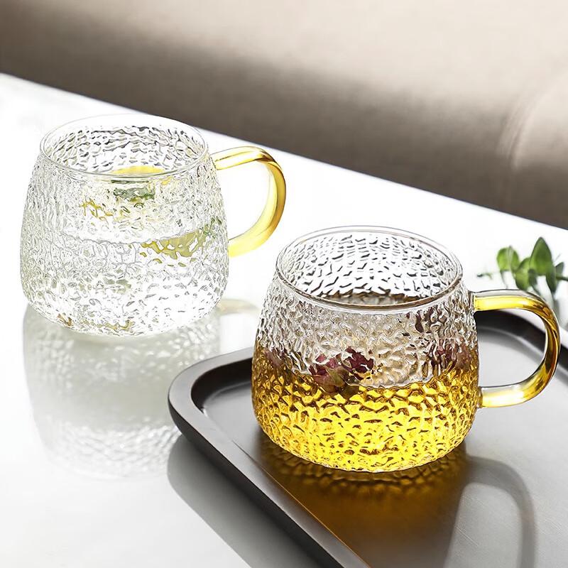 Changbaosen 420ml Hammered Glass Tea Cup with Golden Handle