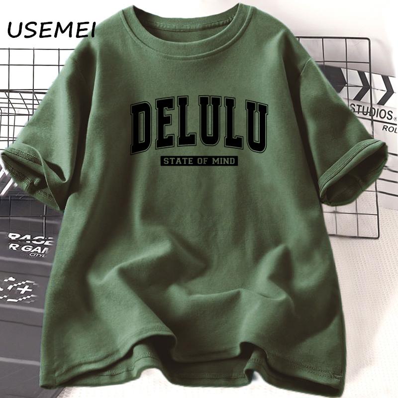 Delulu State of Mind Tshirt Women Funny Trendy Pirinted Tshirt Casual Cotton Short Sleeve Tee Shirt Aesthetic Womens Clothing