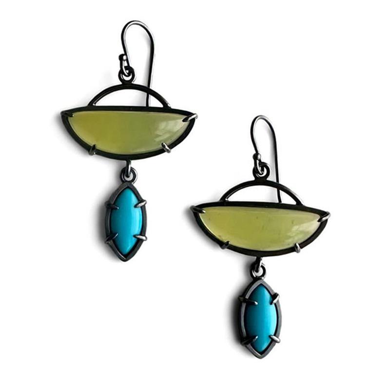

Vintage Black Color Boho Oval Blue Green Stone Carving Dangle Earrings for Women Jewelry