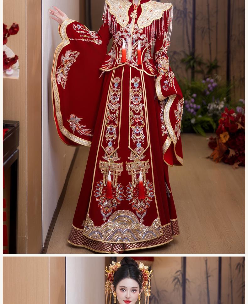 2025 Plus Size Xiuhe Dress with Phoenix Crown & Xiapei - Chinese Wedding Toasting Gown