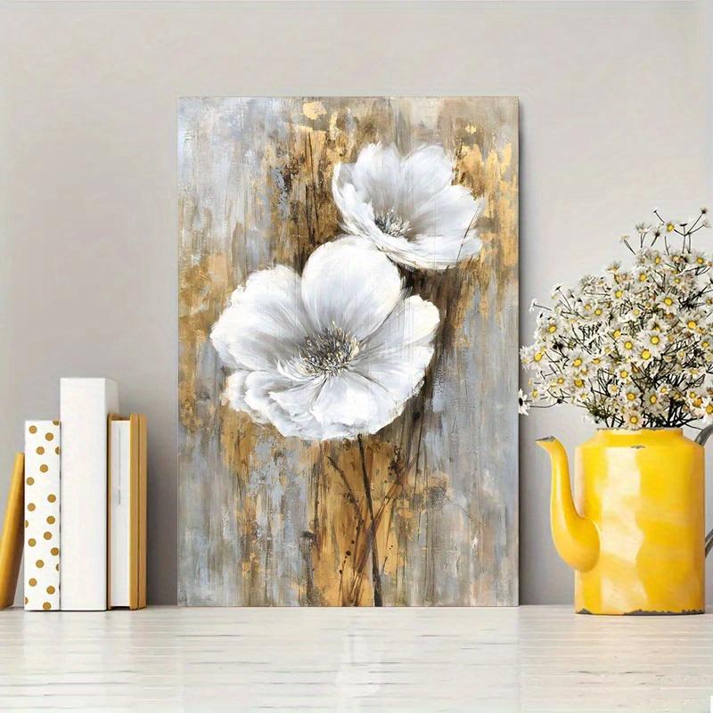 With Frame White Floral Wall Pictures Painted Lily Bouquet Flower Painting Artwork For Living Room Decoration Wall Decor Living Room