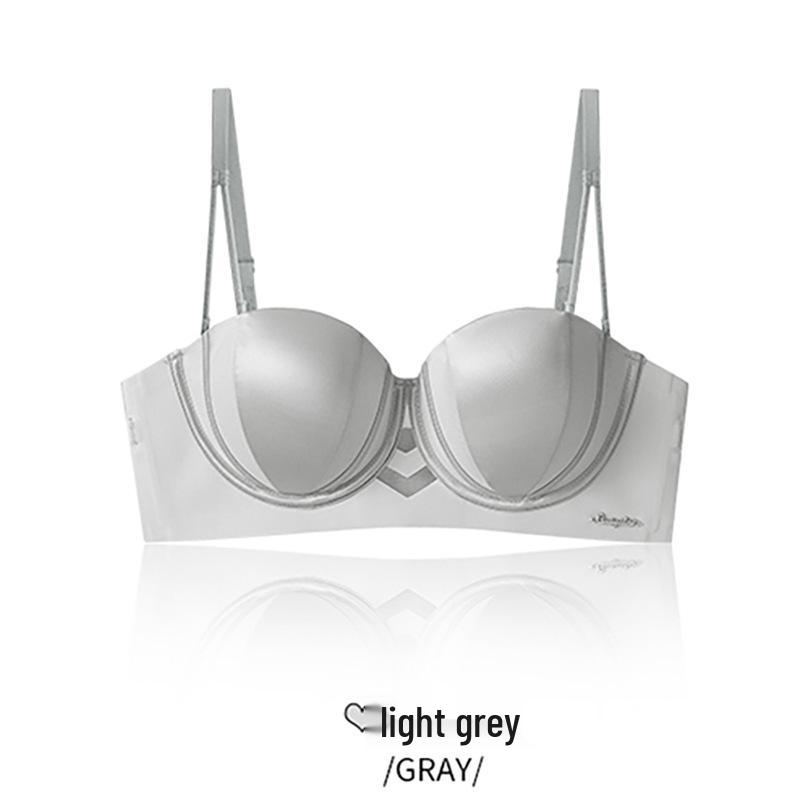 

2025 Бесшовный бюстгальтер пуш-ап без бретелей: Пэчворк, Без косточек, Получашка, Маленький бюст, Боковая поддержка 32/70AB светло-серый