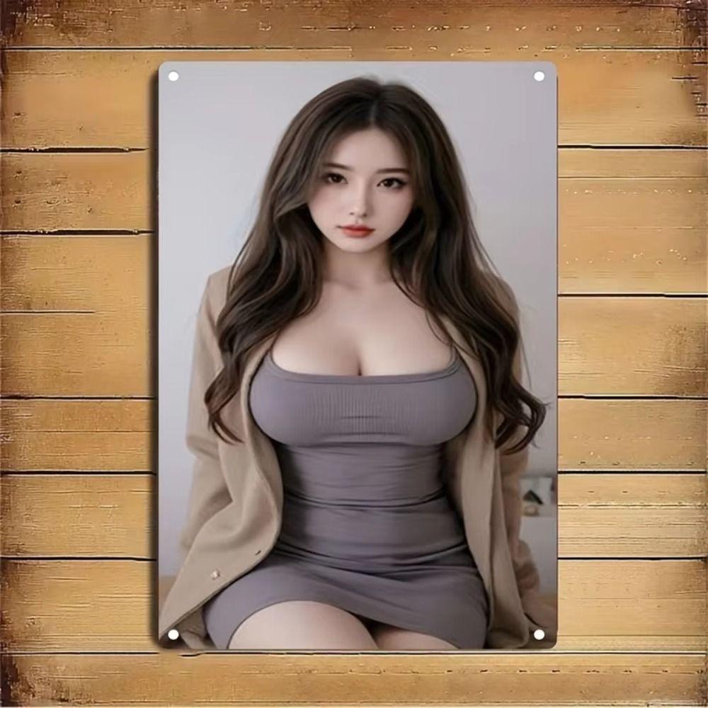 Metal Sign Vintage Girl Green Sweater Room Decor Wall Art 20x30 cm