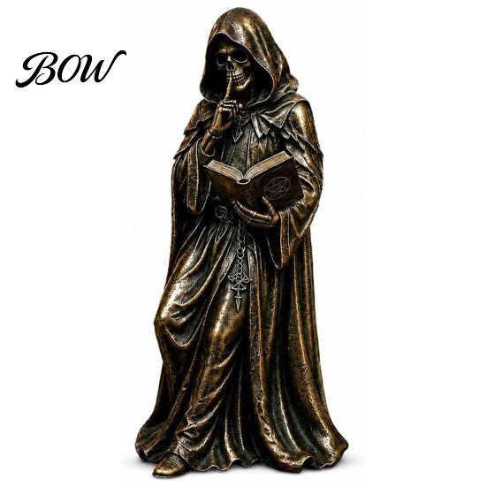 Artistic Horror Sculpture Gothic Grim Reaper Bookshelf Statue, Dark Academia Shelf Decor, Vintage Spooky Occult Desktop Halloween Home Accents B