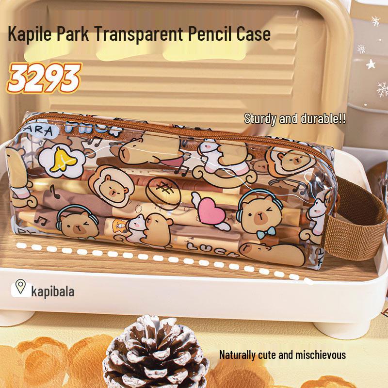 Xiaomeng Capybara Waterproof Transparent Pencil Case - Large Capacity for Primary Students