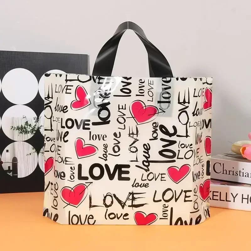 50piece Coffee Flower Clothing Storage Bag Thick Plastic Hand-held Shopping Bags Gift Packing For Children's Clothing Tote Pocke