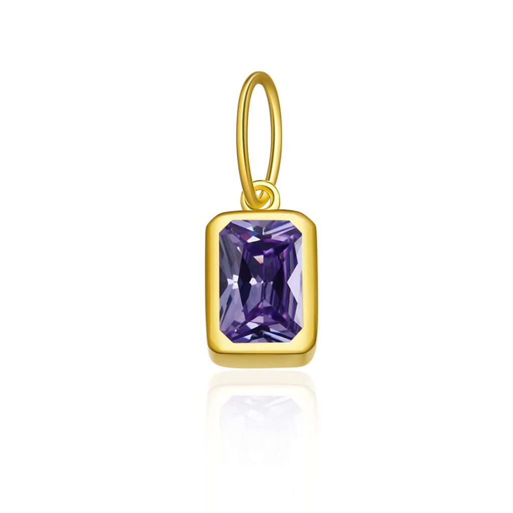 12 Birthstone Colored Zircon Square Pendant Necklace, S925 Sterling Silver, European & American Style