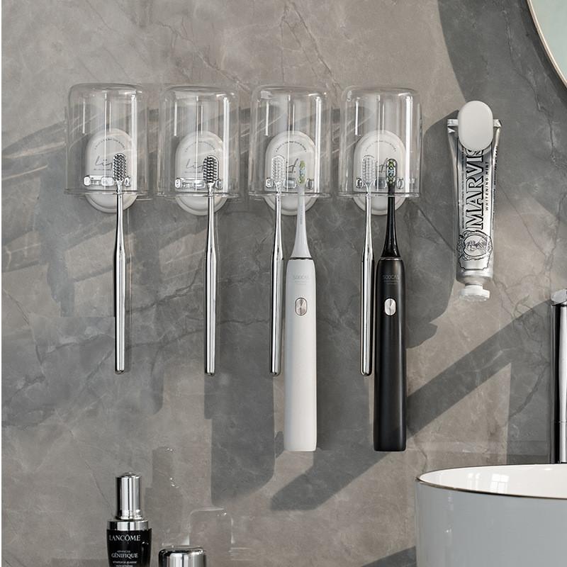 Abs Material Toothbrush Holder Wall Mount With No Drilling For Bathroom Storage