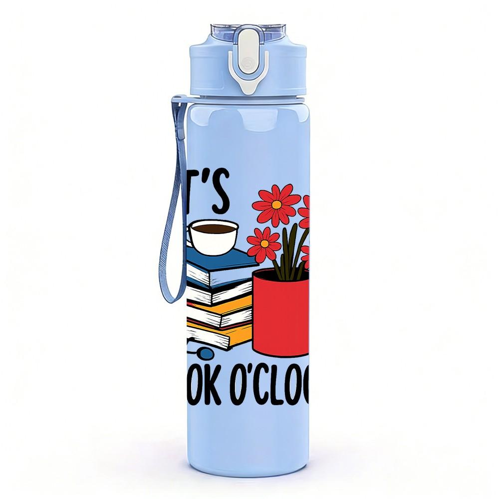1PC Its Book OClock Mug Flower Art 750ml Color Plastic Sports Water Bottle Leakproof Flip Straw Lid Suitable for Sports Office Home Use