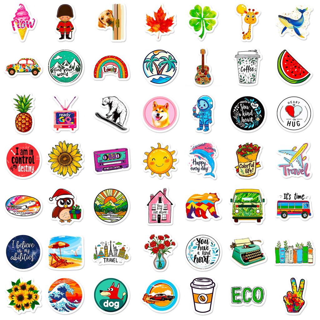100 Pieces Small Size 4cm Beach Fresh Ins Style Mixed Stickers DIY Suitcase Stickers