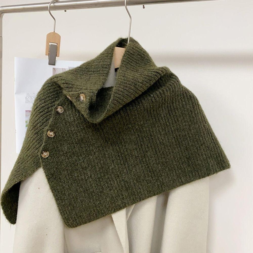 Button High Neck Scarf Warm Scarves Knitwear Korean Style Knitted Shawl  Autumn