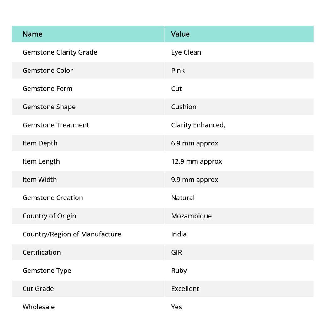 Natural Pink Ruby 9.56 Carat A++ Quality Cushion Cut Loose Gemstone CERTIFIED A-1273