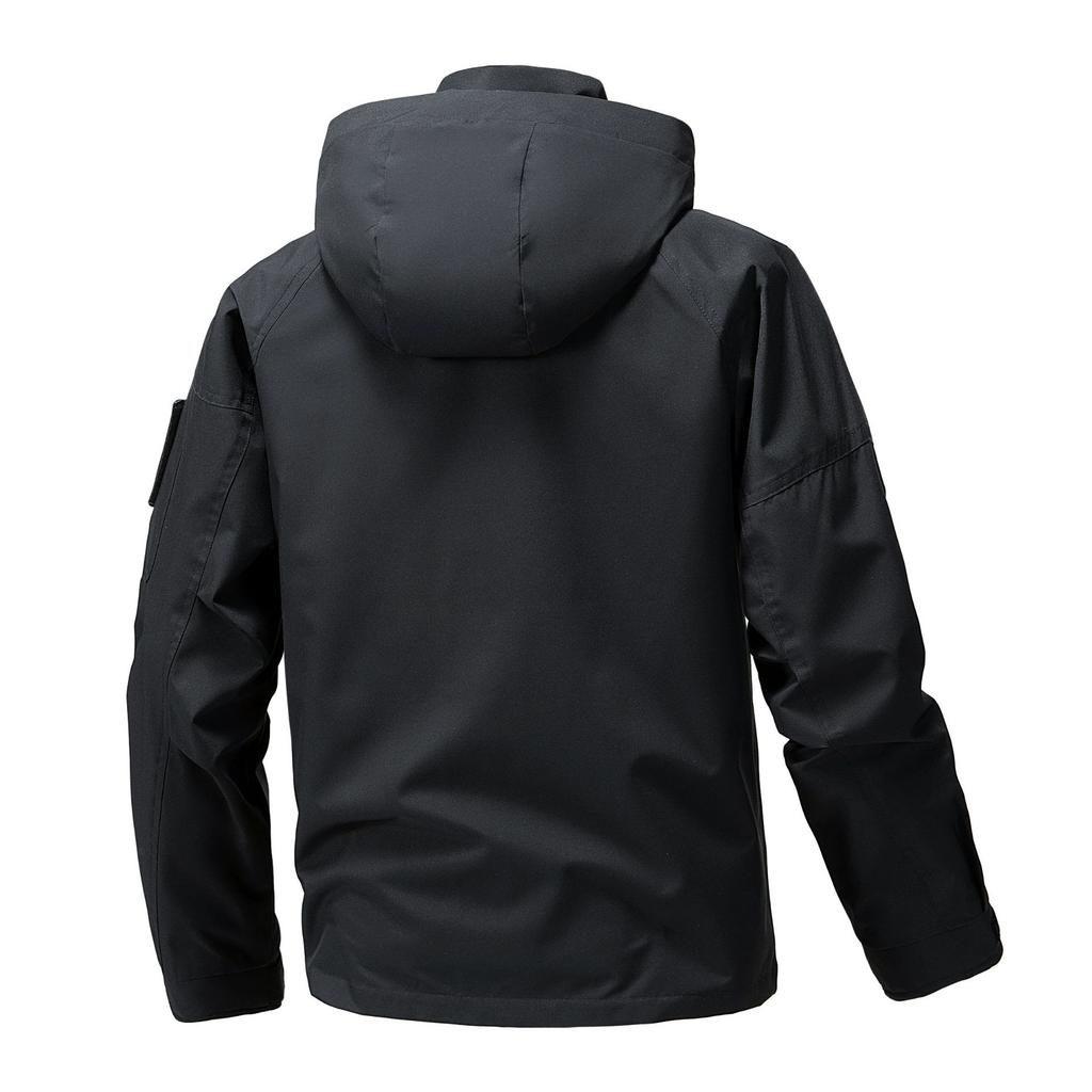 Men's Windproof Hiking Jacket with Hood Long Sleeve Zip Front Outdoor Coat for and Hiking