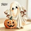 Halloween Party Supplies Wooden Ghost Ornament with Pumpkin Pattern, Double Sided Desktop Decoration, Spooky Tiered Tray Decor Decor, Wood Tabletop
