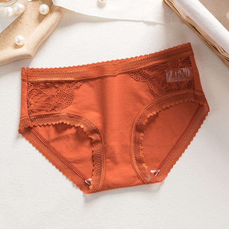 Damen-Unterwäsche aus Baumwolle, niedrige Taille, antibakterielle Unterhose, sexy, hohle Spitze, große Slips für Mädchen
