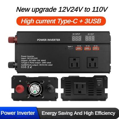 Portable High Power Car Inverter Universal Solar Power Converter Household LED Digital Display Voltage Transformer